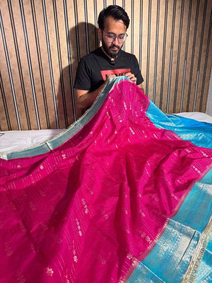 Rani Pink Eccentric Chiniya Silk Designer Banarasi Saree