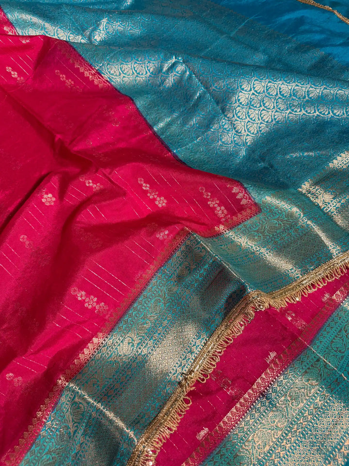 Rani Pink Eccentric Chiniya Silk Designer Banarasi Saree