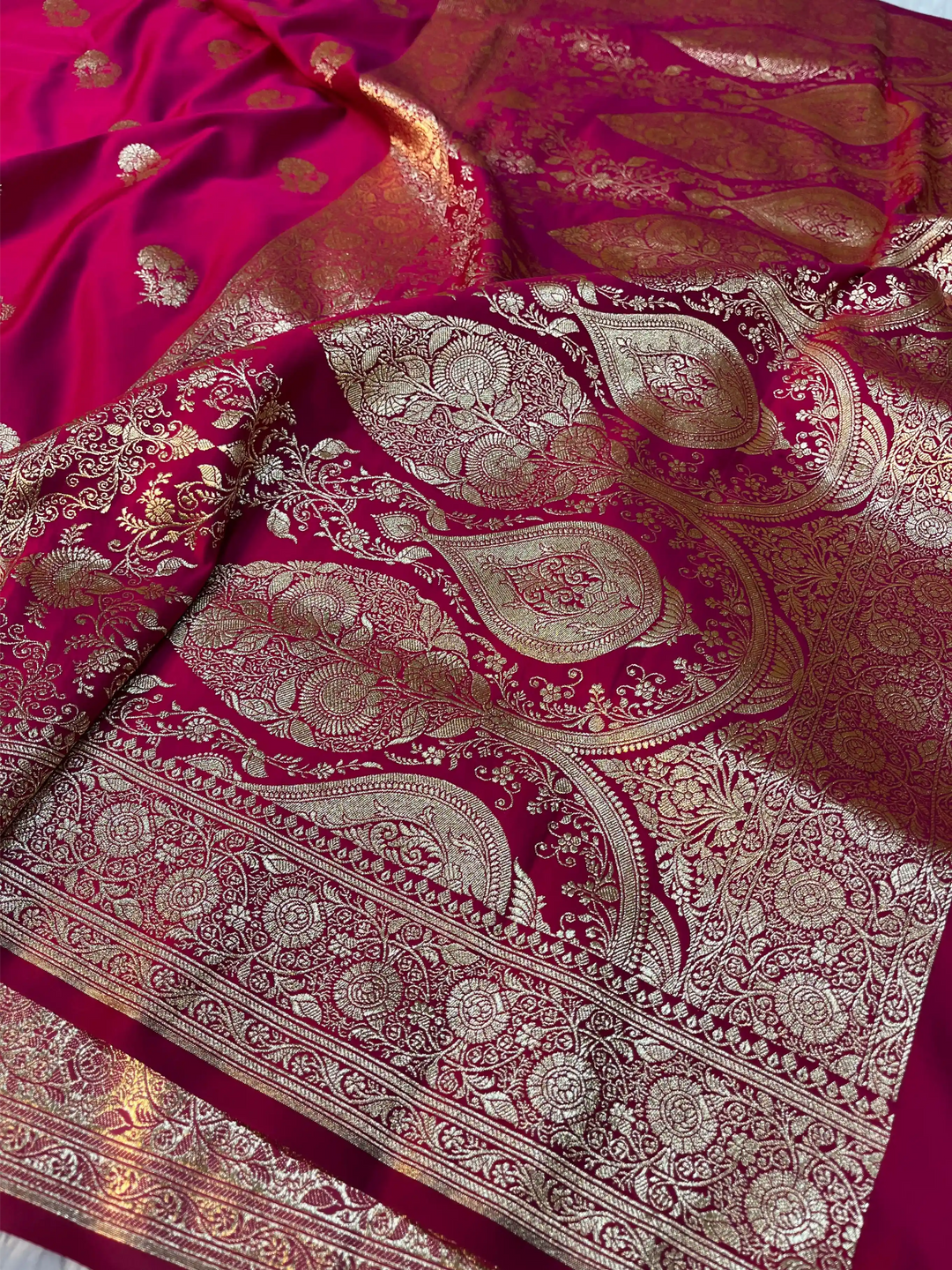 Rani Pink Eccentric Satin Silk Banarasi Saree