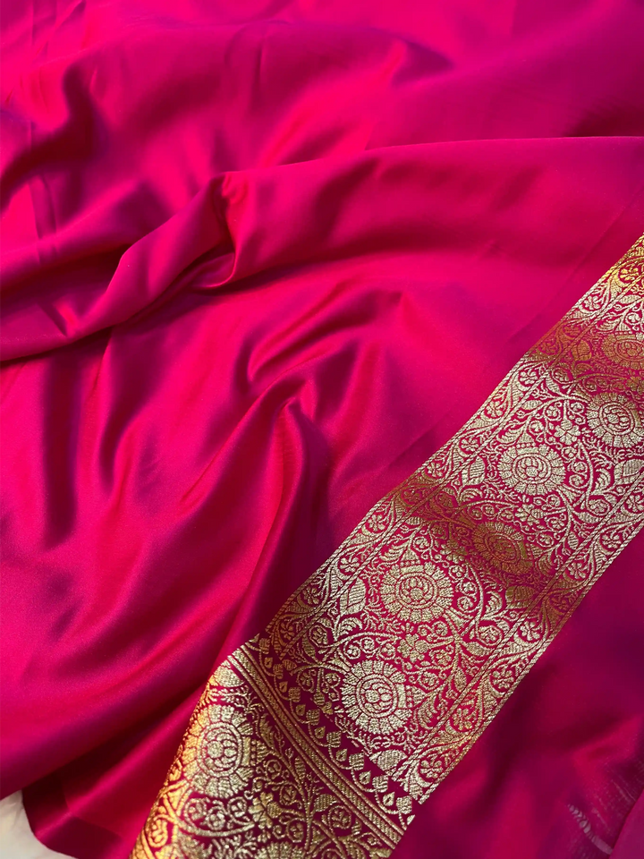 Rani Pink Eccentric Satin Silk Banarasi Saree