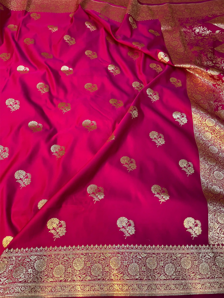 Rani Pink Eccentric Satin Silk Banarasi Saree