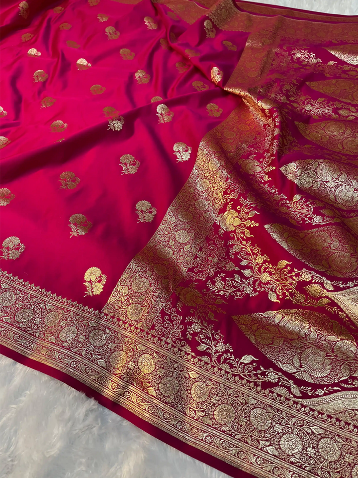 Rani Pink Eccentric Satin Silk Banarasi Saree