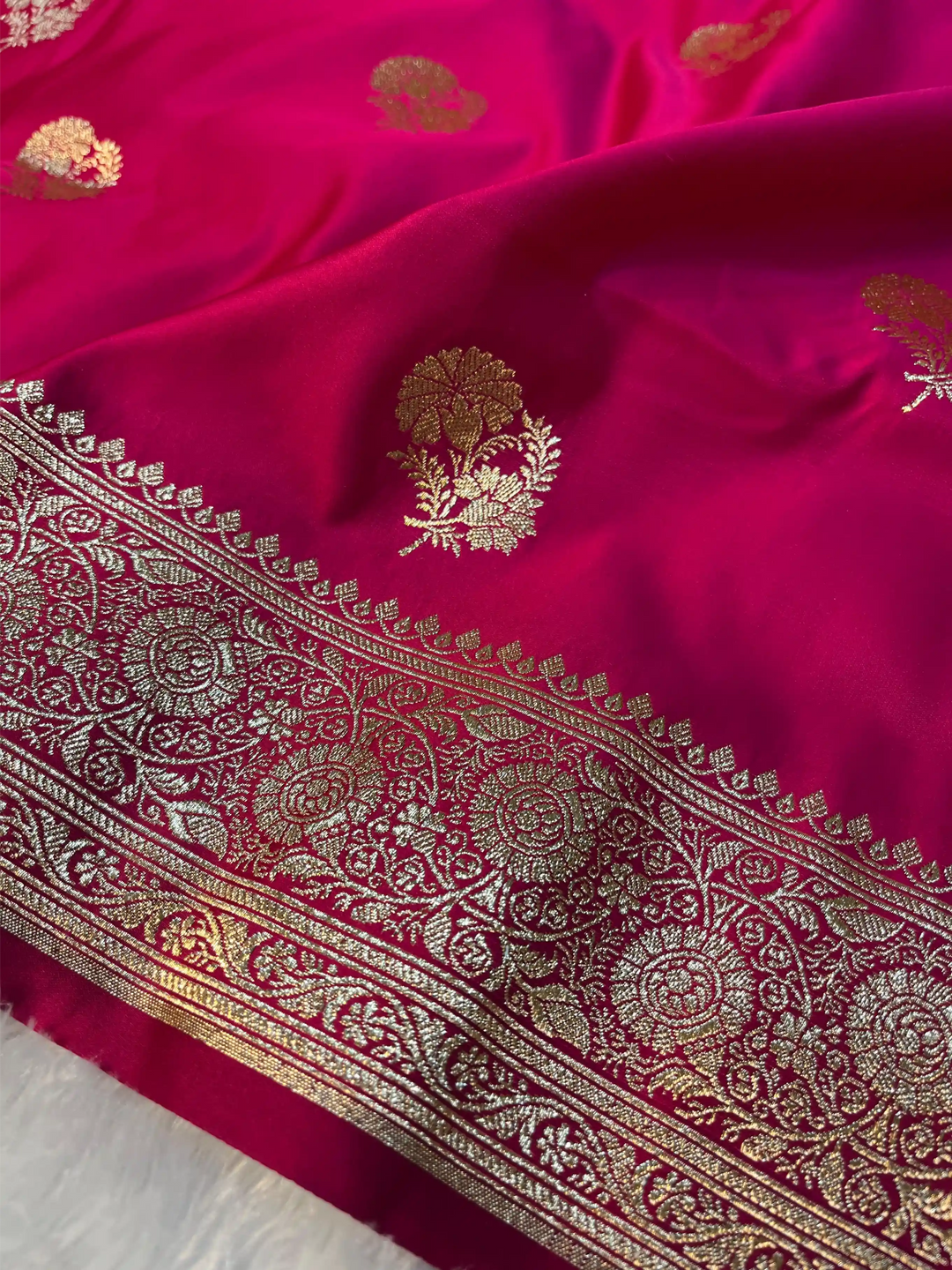 Rani Pink Eccentric Satin Silk Banarasi Saree