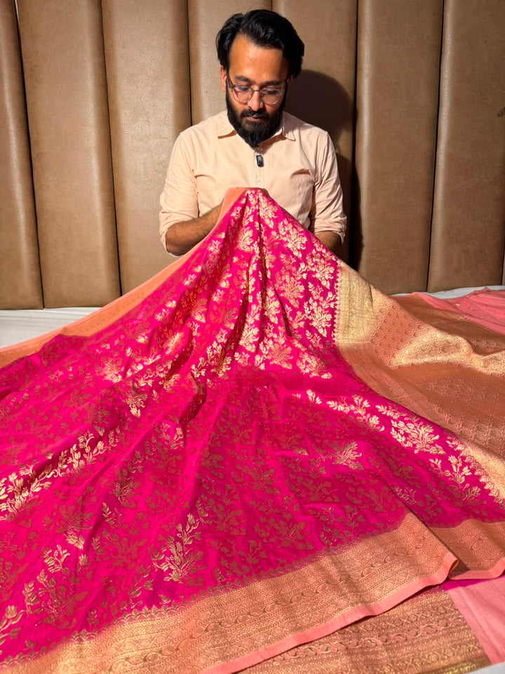 Rani Pink Grand Jaal Weave Soft Georgette Banarasi Saree