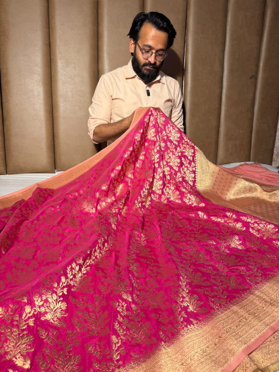 Rani Pink Grand Jaal Weave Soft Georgette Banarasi Saree