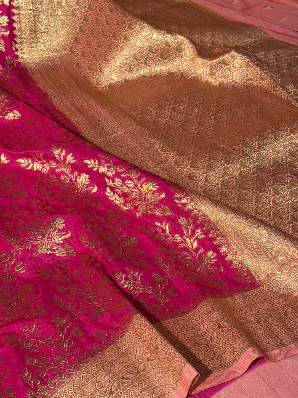 Rani Pink Grand Jaal Weave Soft Georgette Banarasi Saree