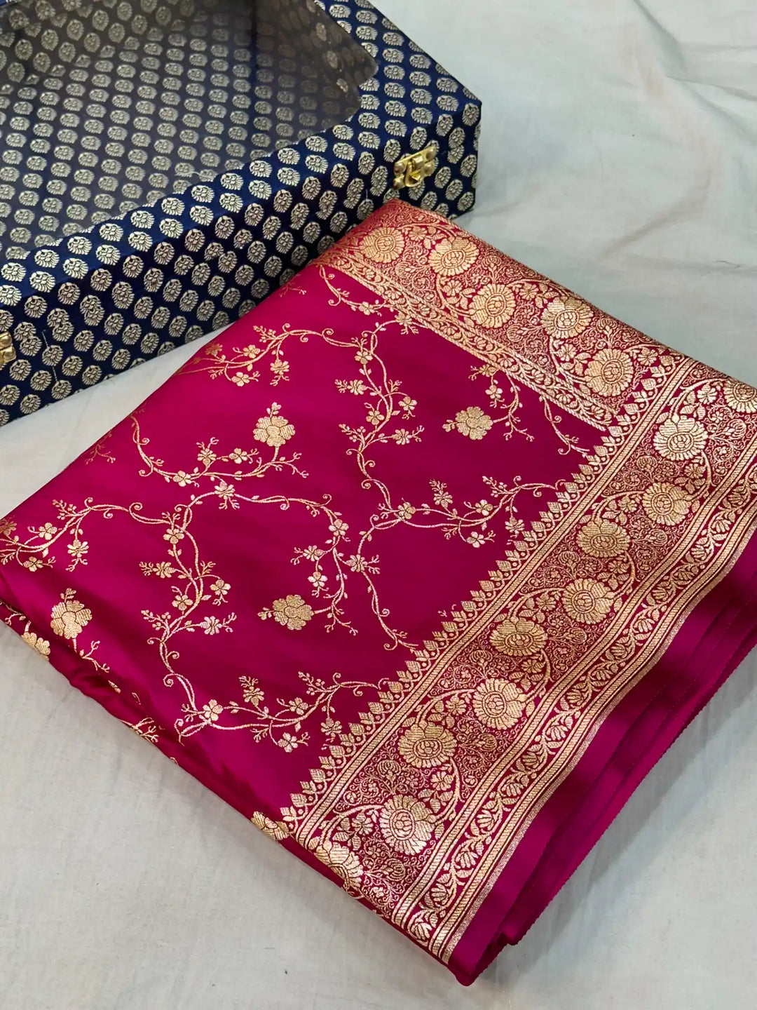 Rani Pink Satin Silk Saree with Rich Texture Design and Classical Pallu
