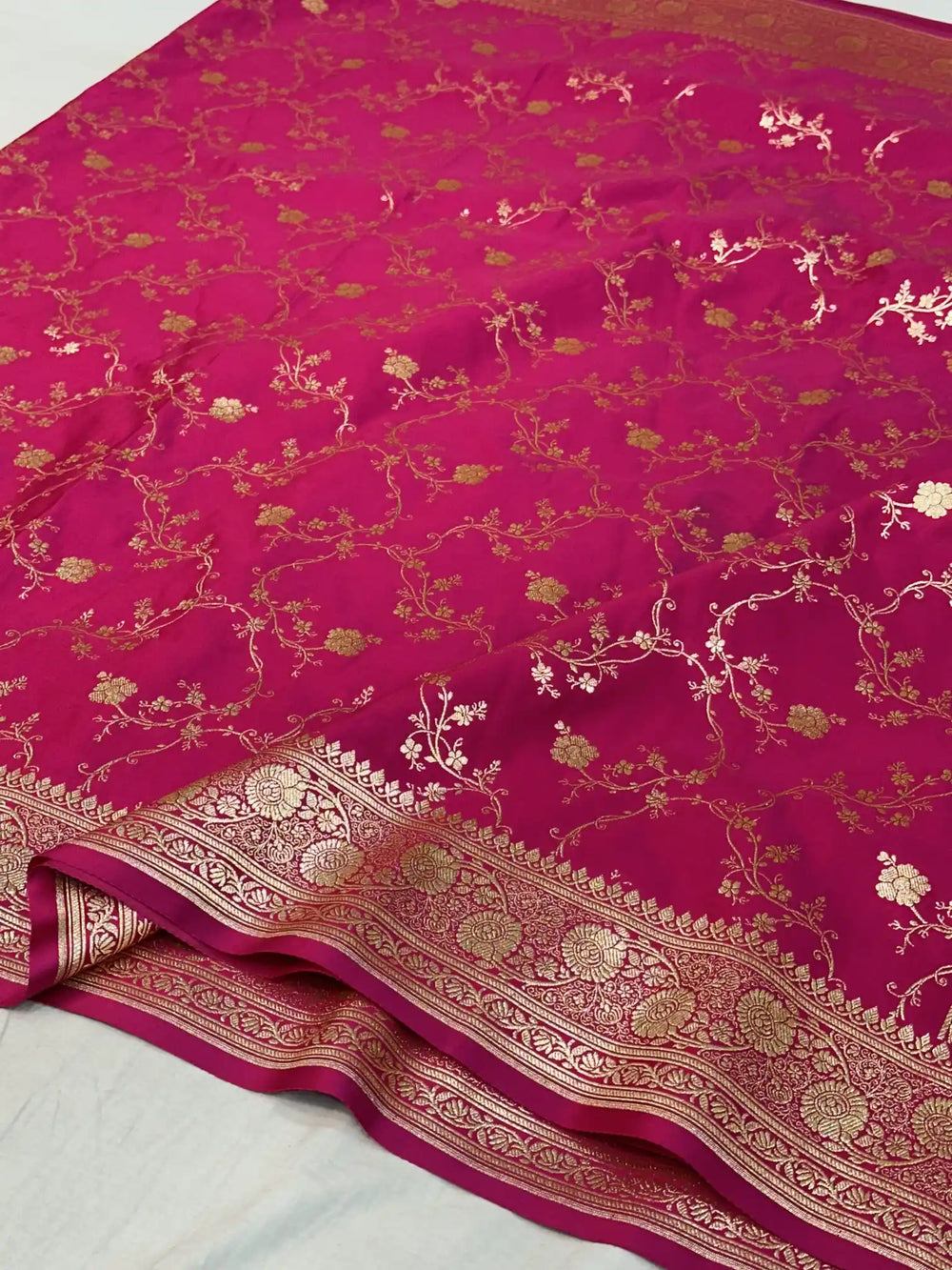 Rani Pink Satin Silk Saree with Rich Texture Design and Classical Pallu