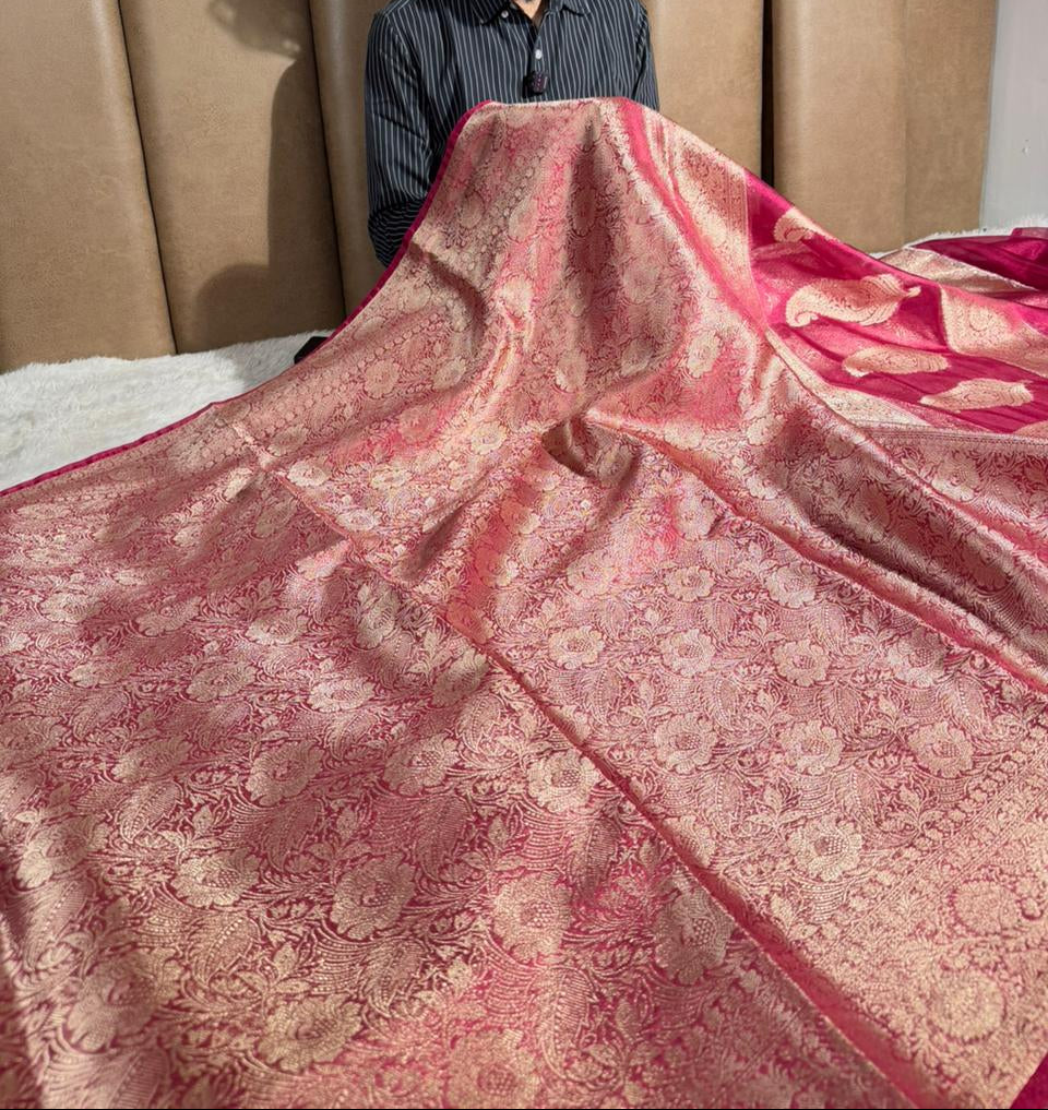 Rani pink brocade tissue silk Banarasi Saree