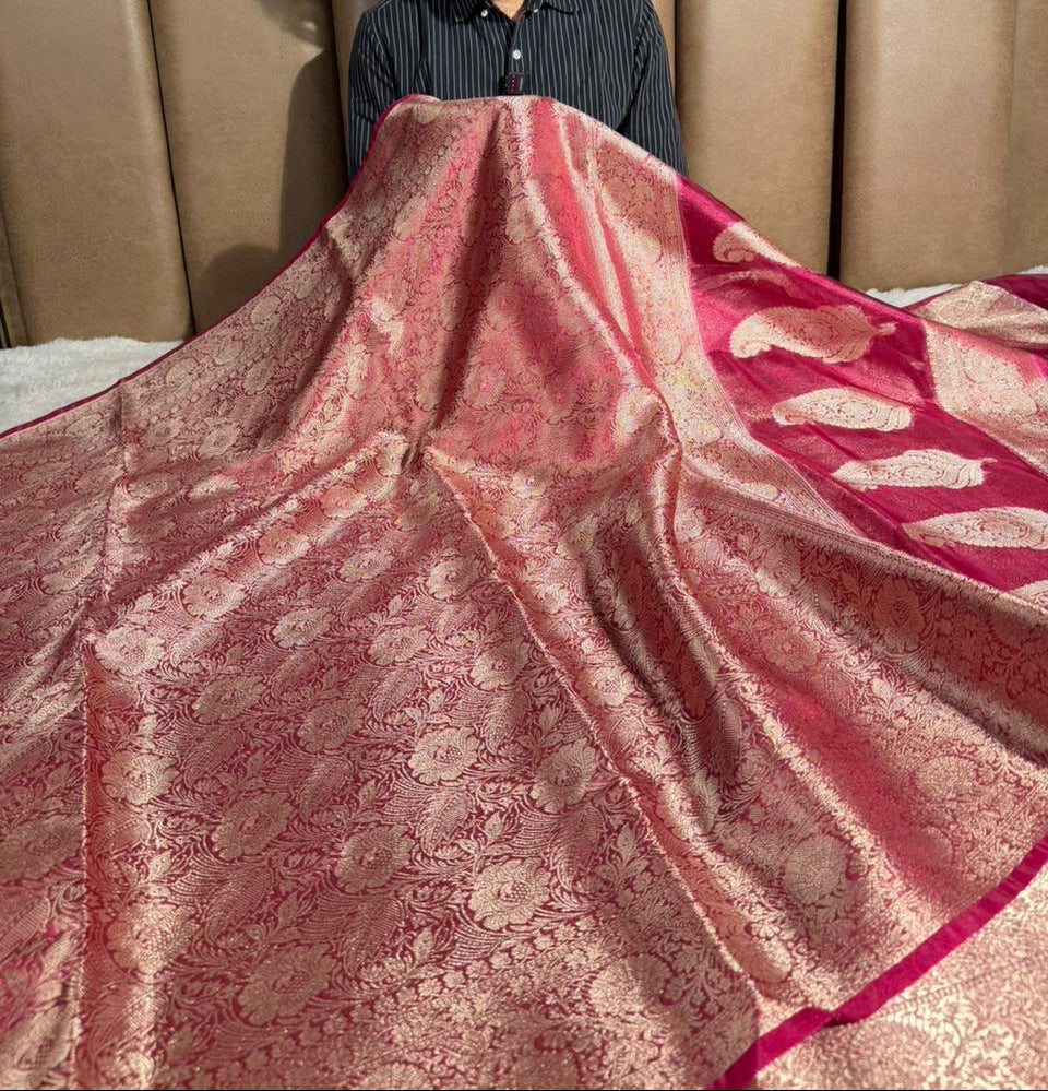 Rani pink brocade tissue silk Banarasi Saree