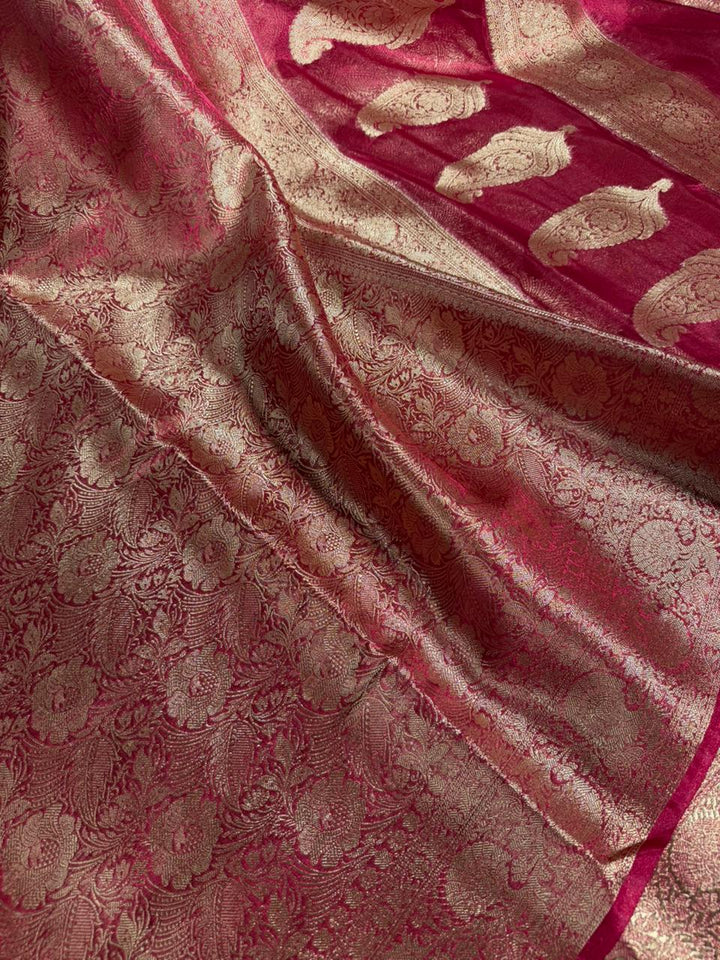 Rani pink brocade tissue silk Banarasi Saree
