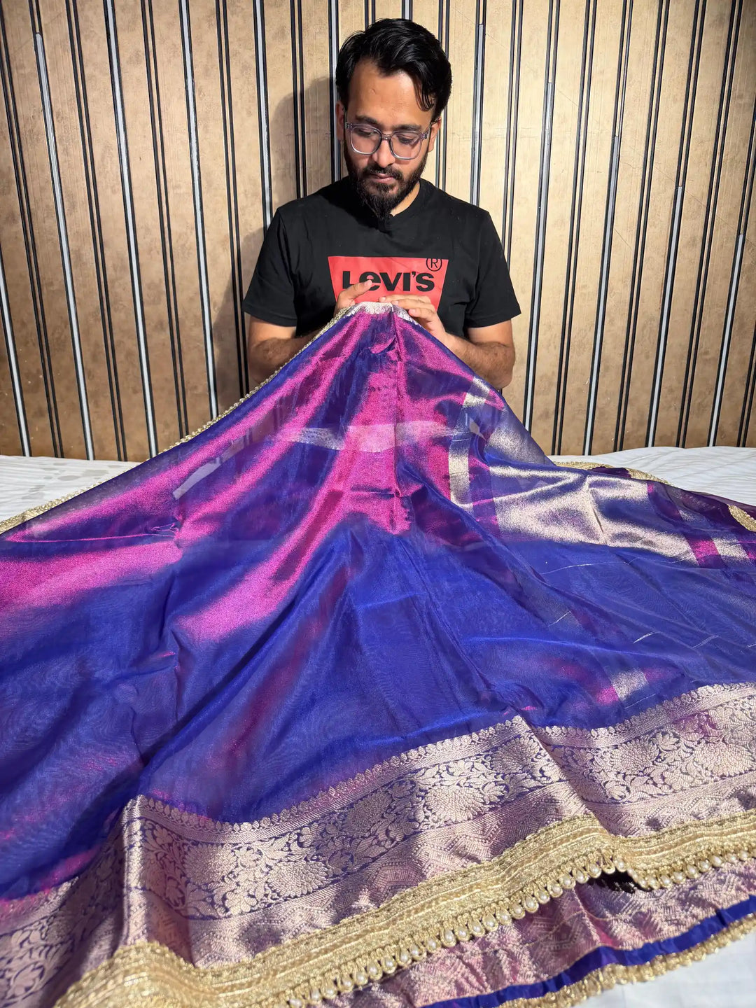 Rare Baigani Soft Tissue Silk Designer Banarasi Saree