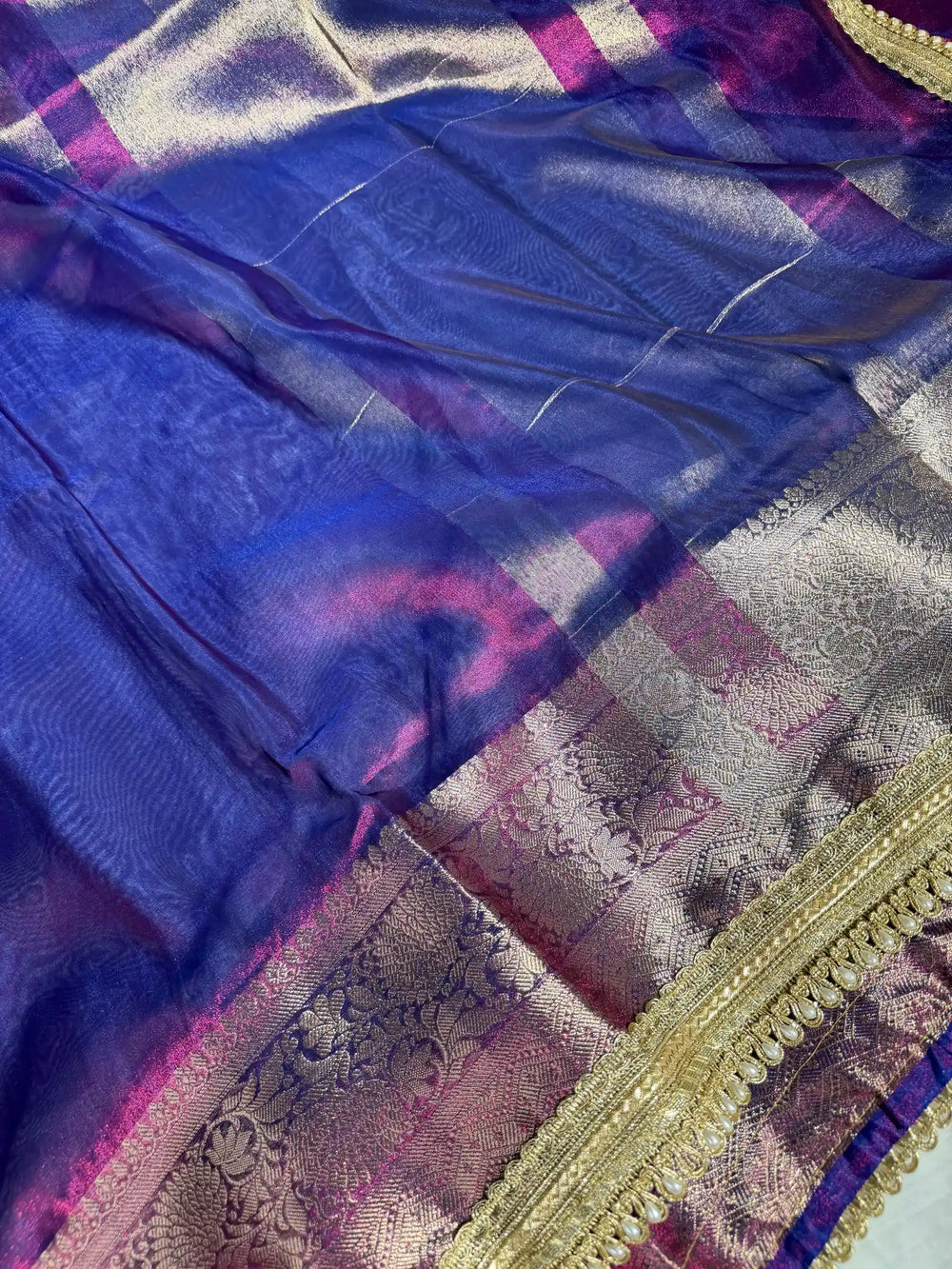 Rare Baigani Soft Tissue Silk Designer Banarasi Saree