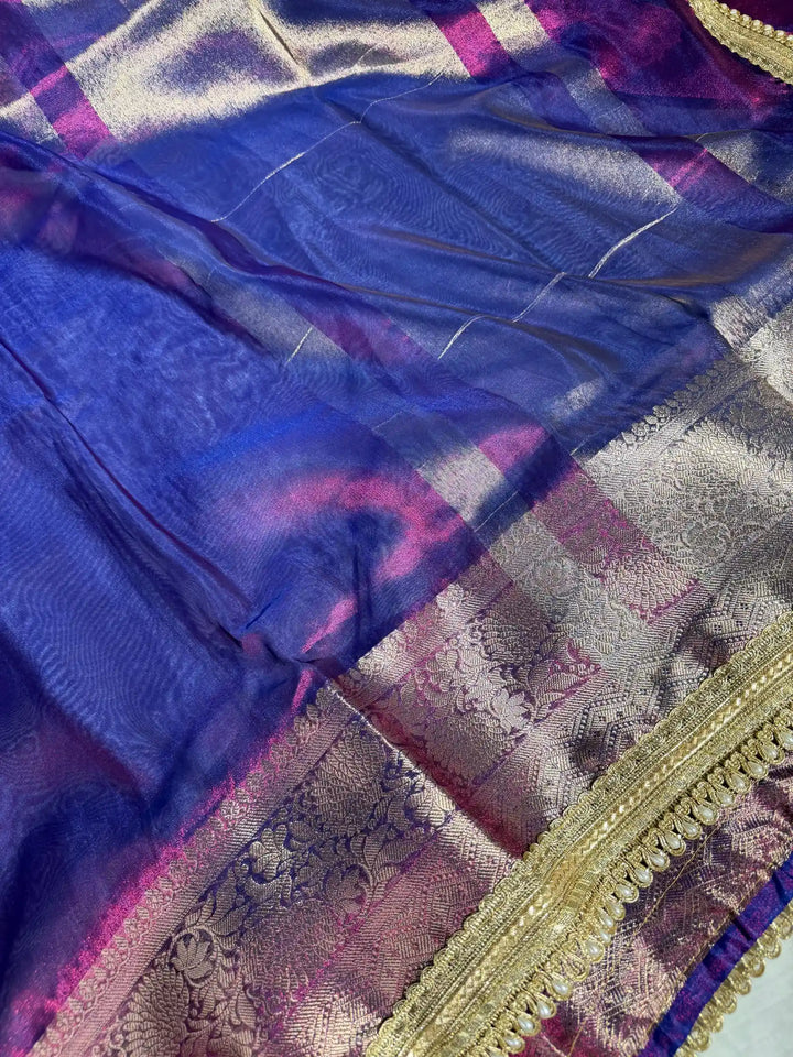Rare Baigani Soft Tissue Silk Designer Banarasi Saree