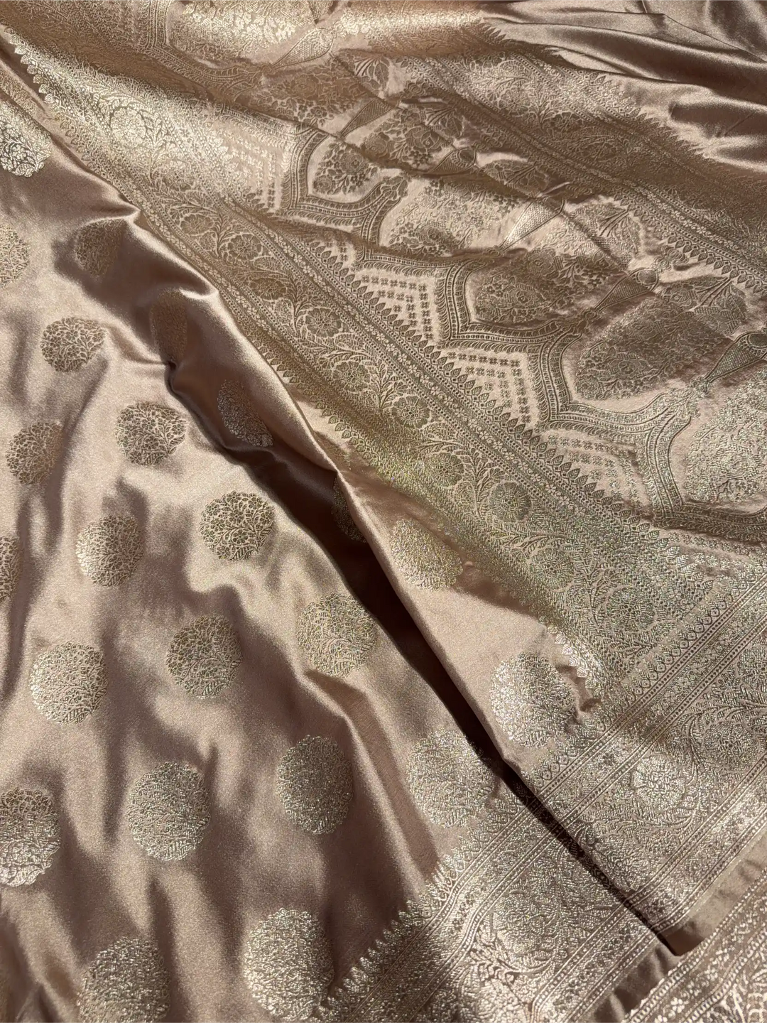 Rare Beige Mashru Katan Silk Traditional Buta Banarasi Saree