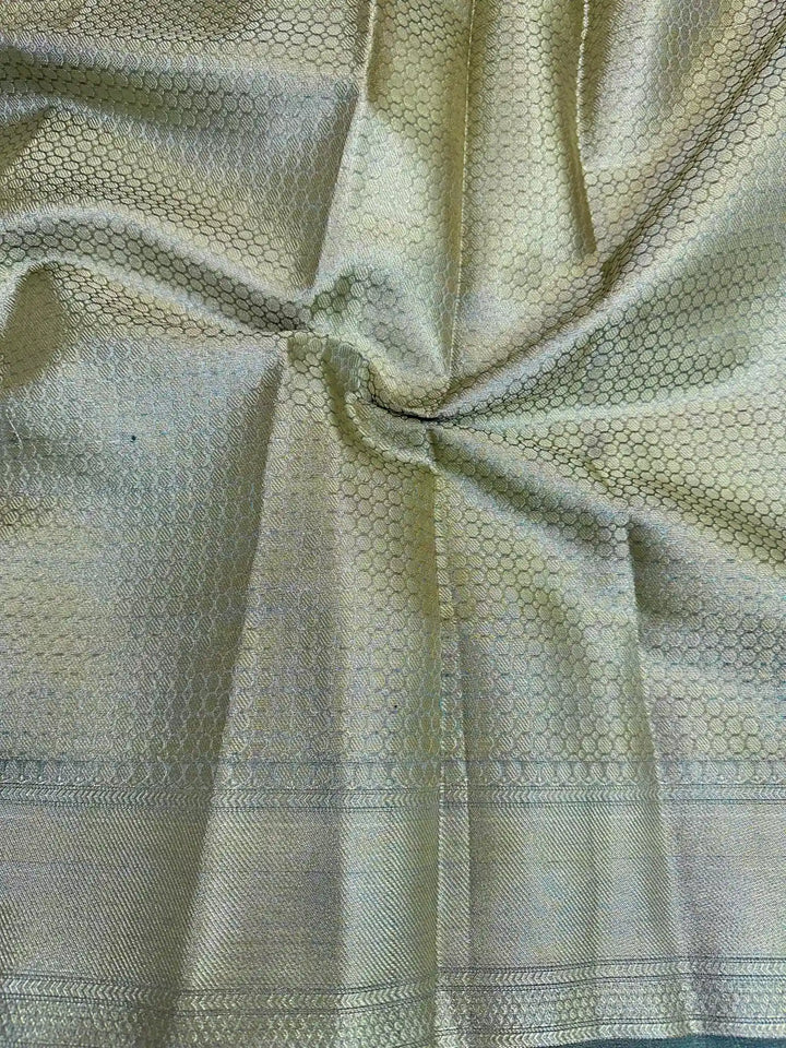 Rare Beige Soft Tissue Silk Heavy Gota Lace Attached Banarasi Saree