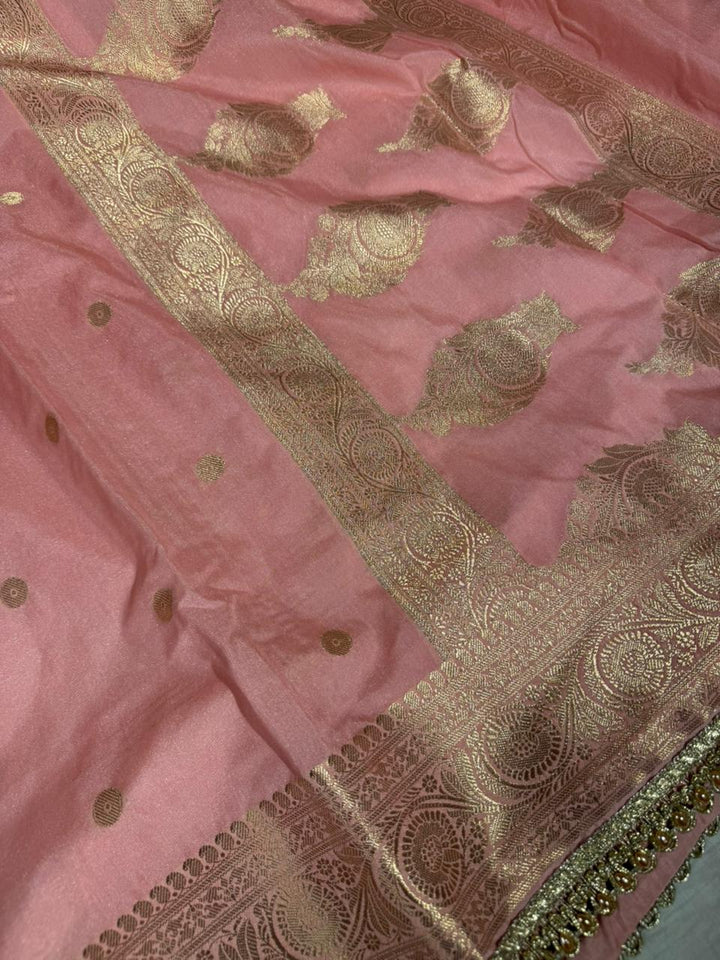 Rare Mauve Chinia Silk Premium Lace Attached Banarasi Saree