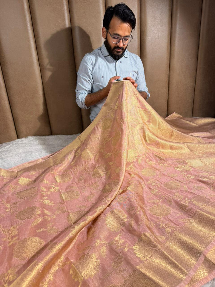Rare Mauve Pink Tissue Silk Intricate Jaal Weave Banarasi Saree