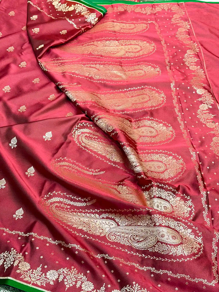 Rare Mocha Peach Mashru Katan Silk Banarasi Saree