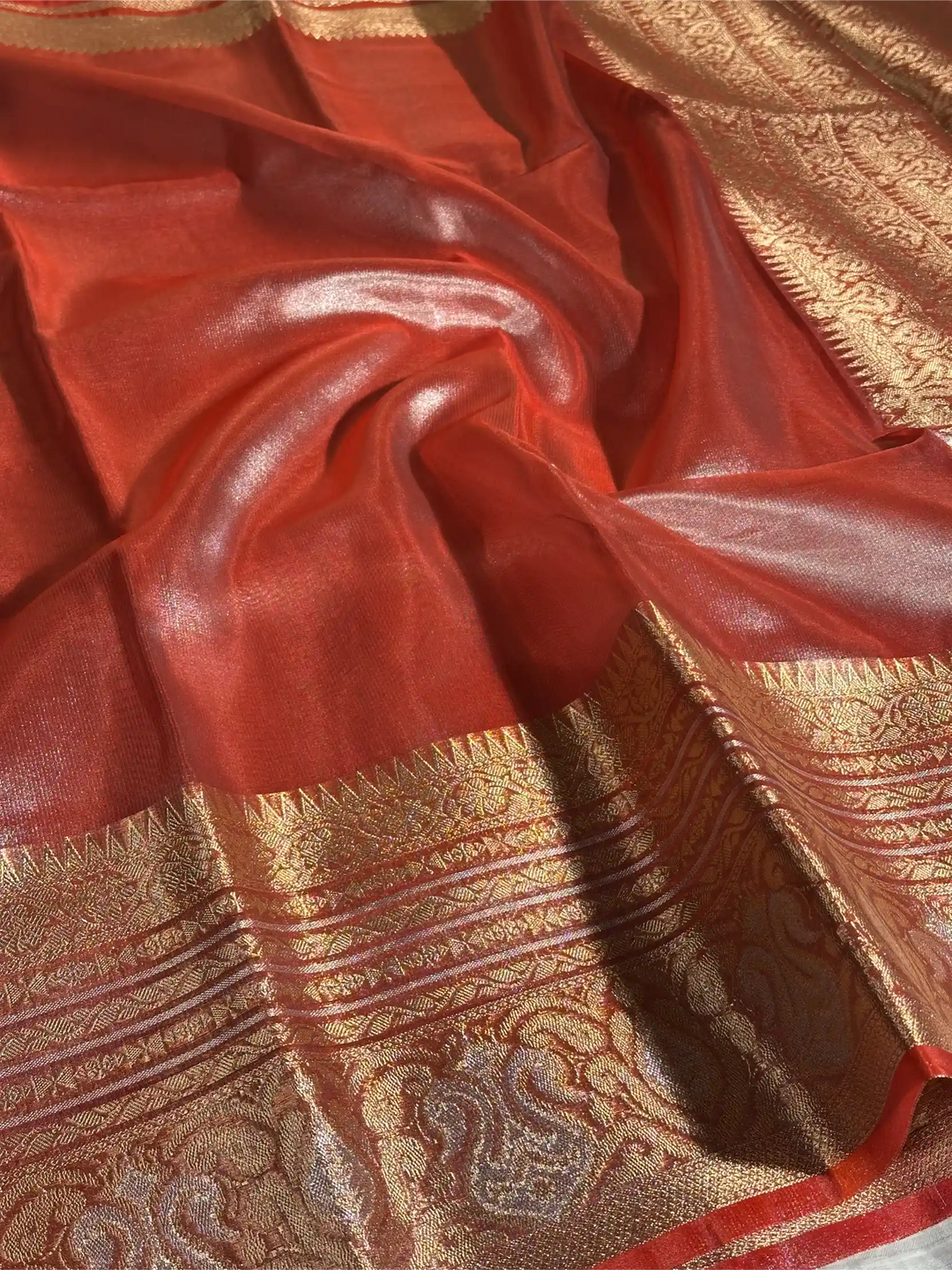 Rare Onion Pink Glass Tissue Silk Banarasi Saree