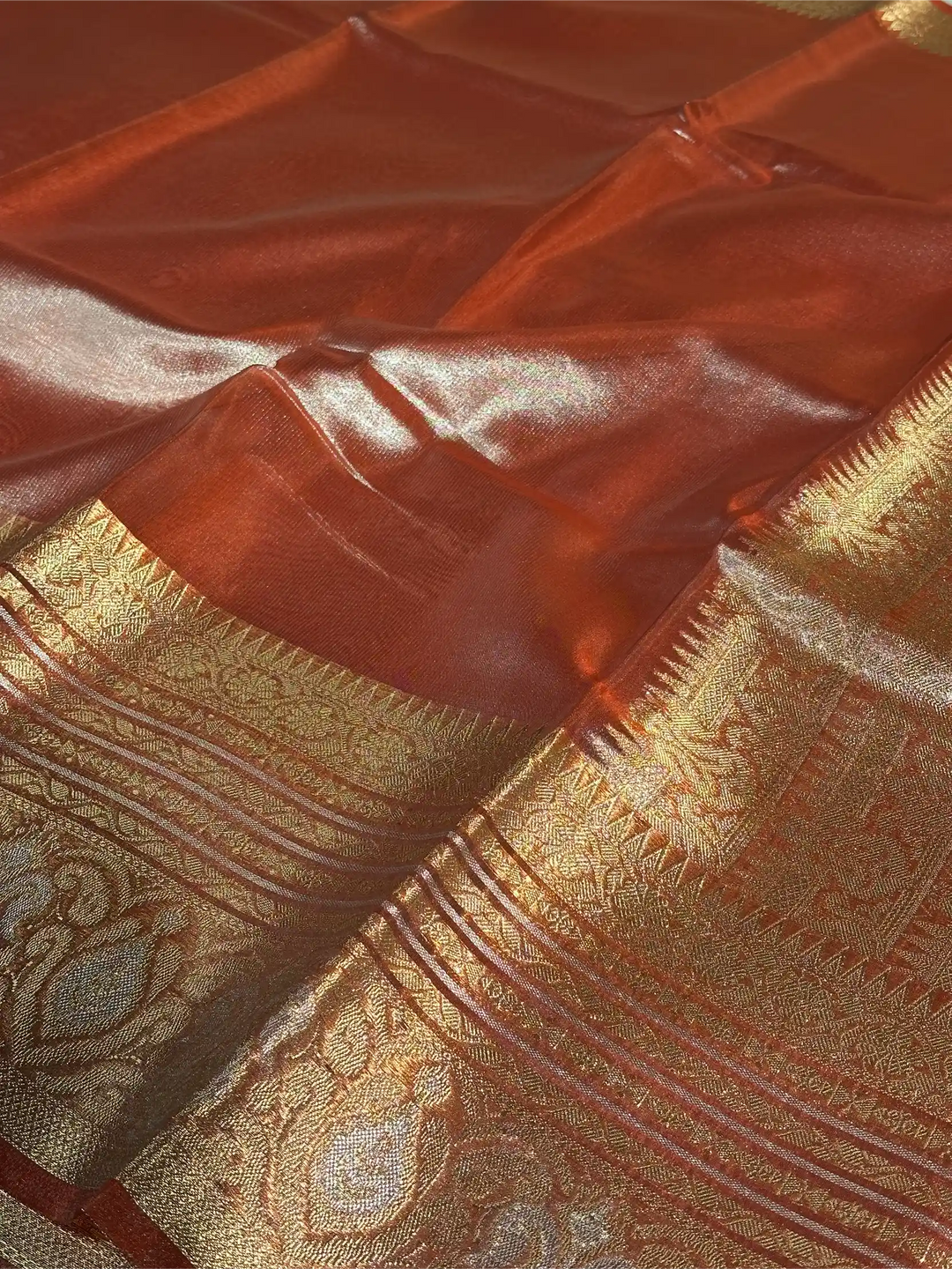 Rare Onion Pink Glass Tissue Silk Banarasi Saree