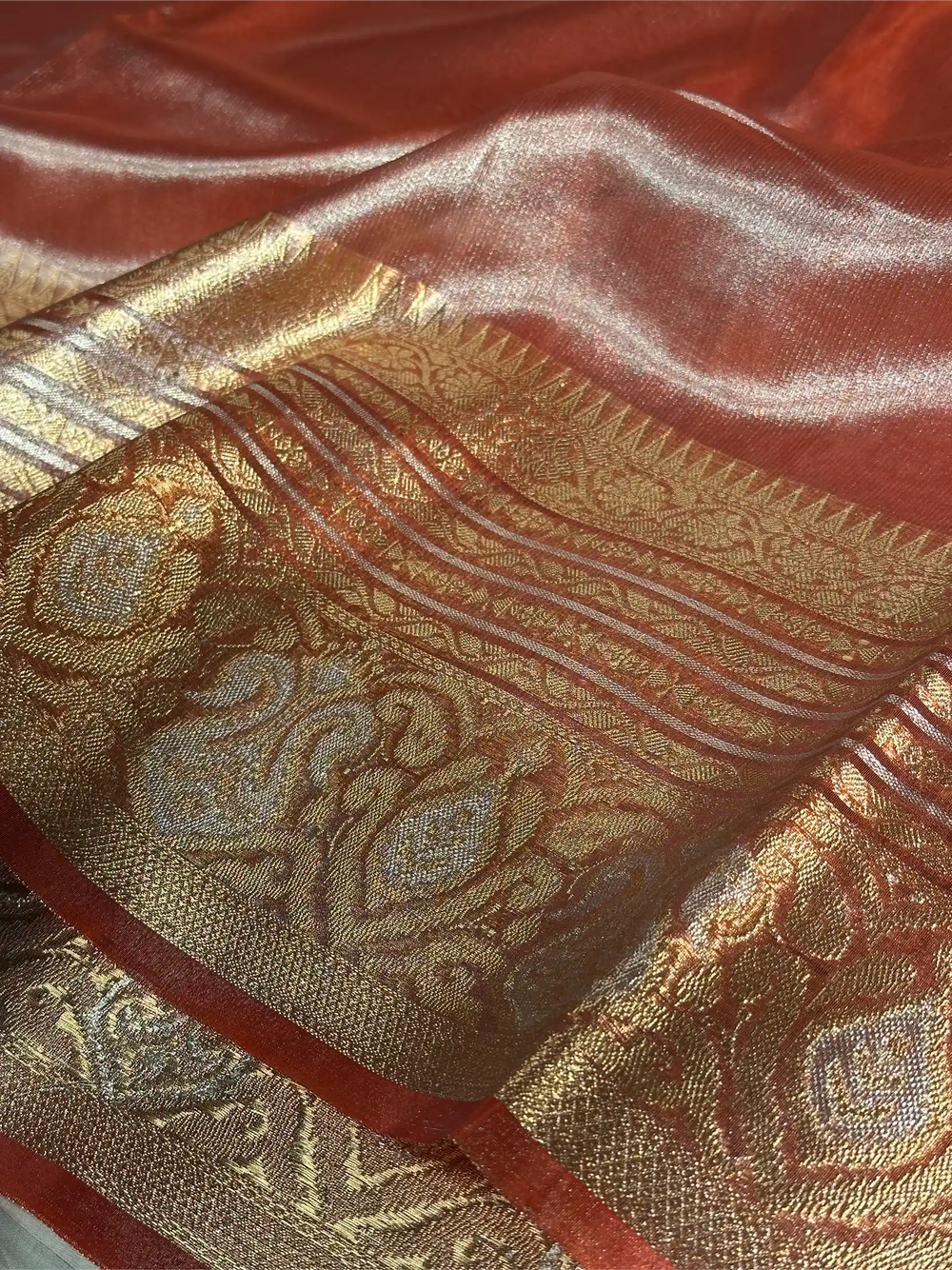 Rare Onion Pink Glass Tissue Silk Banarasi Saree