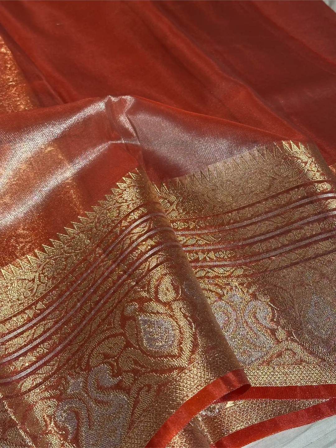 Rare Onion Pink Glass Tissue Silk Banarasi Saree