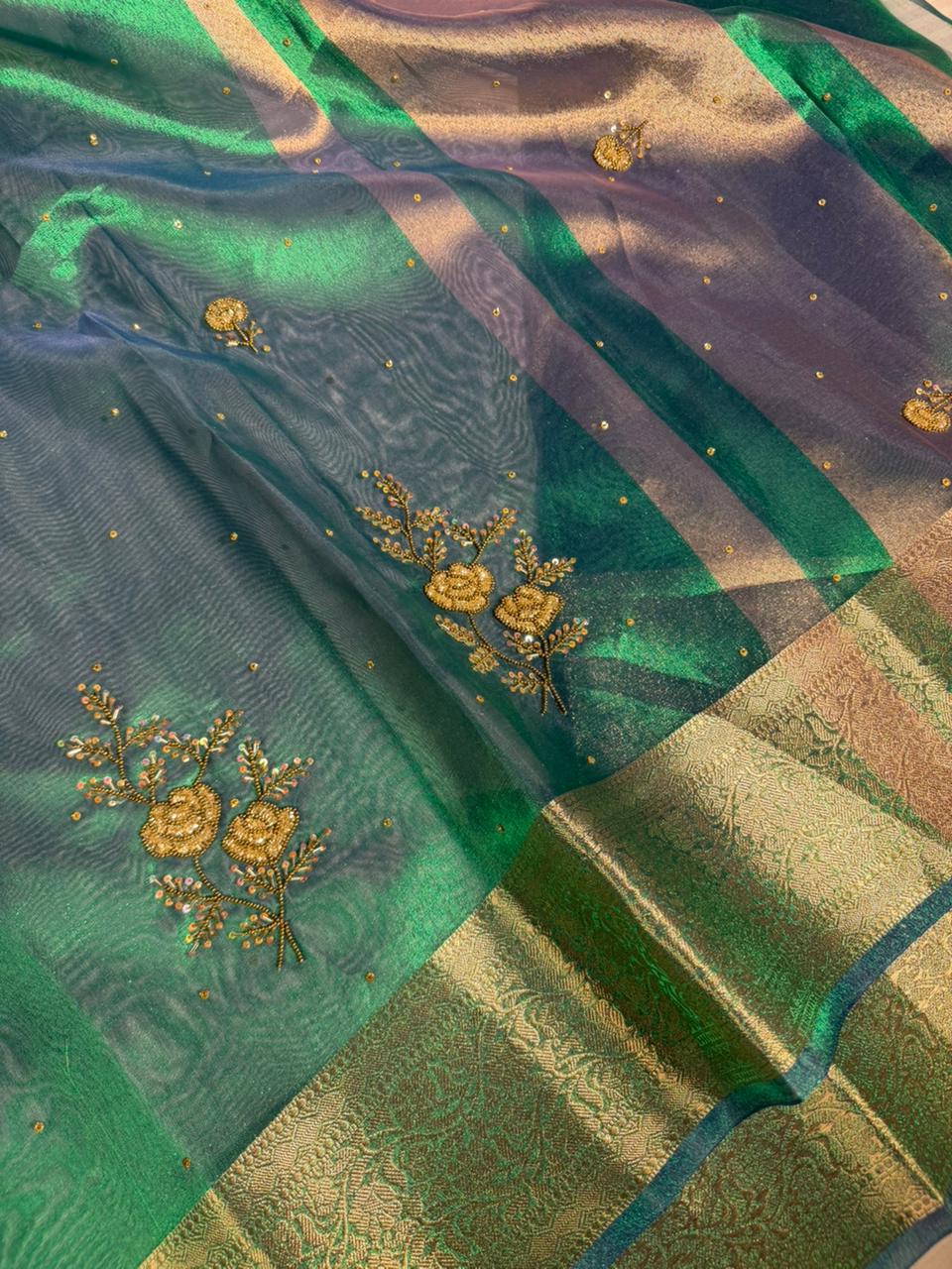 Rare Peacock Tissue Silk Handwork Banarasi Saree