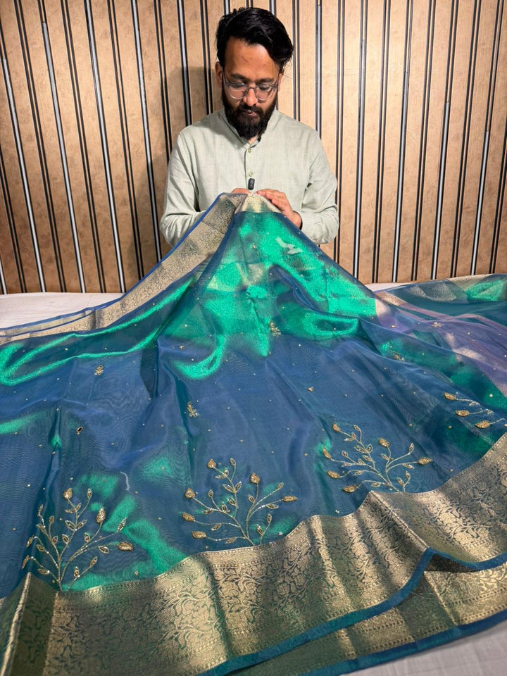 Rare Peacock Tissue Silk Handwork Banarasi Saree