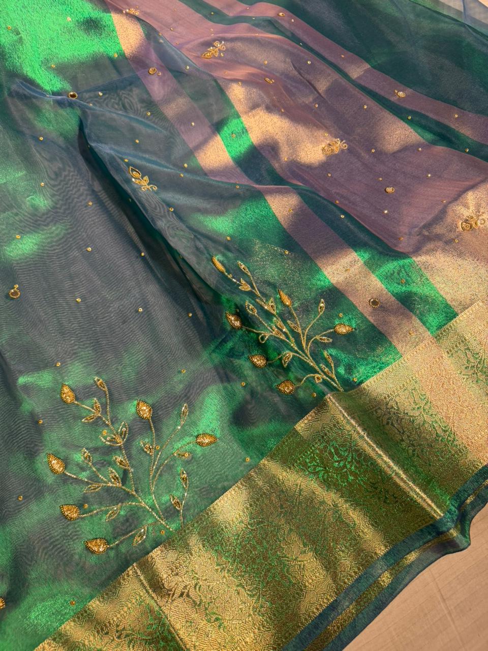 Rare Peacock Tissue Silk Handwork Banarasi Saree