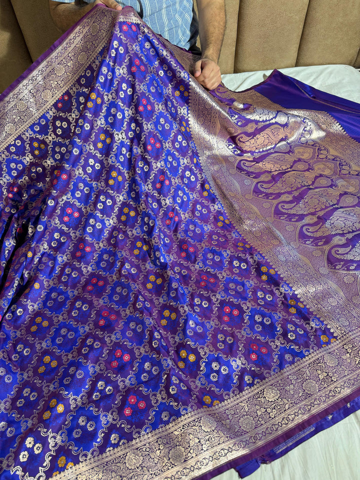 Deep Purple & Blue Shade Mashru Katan Silk Saree