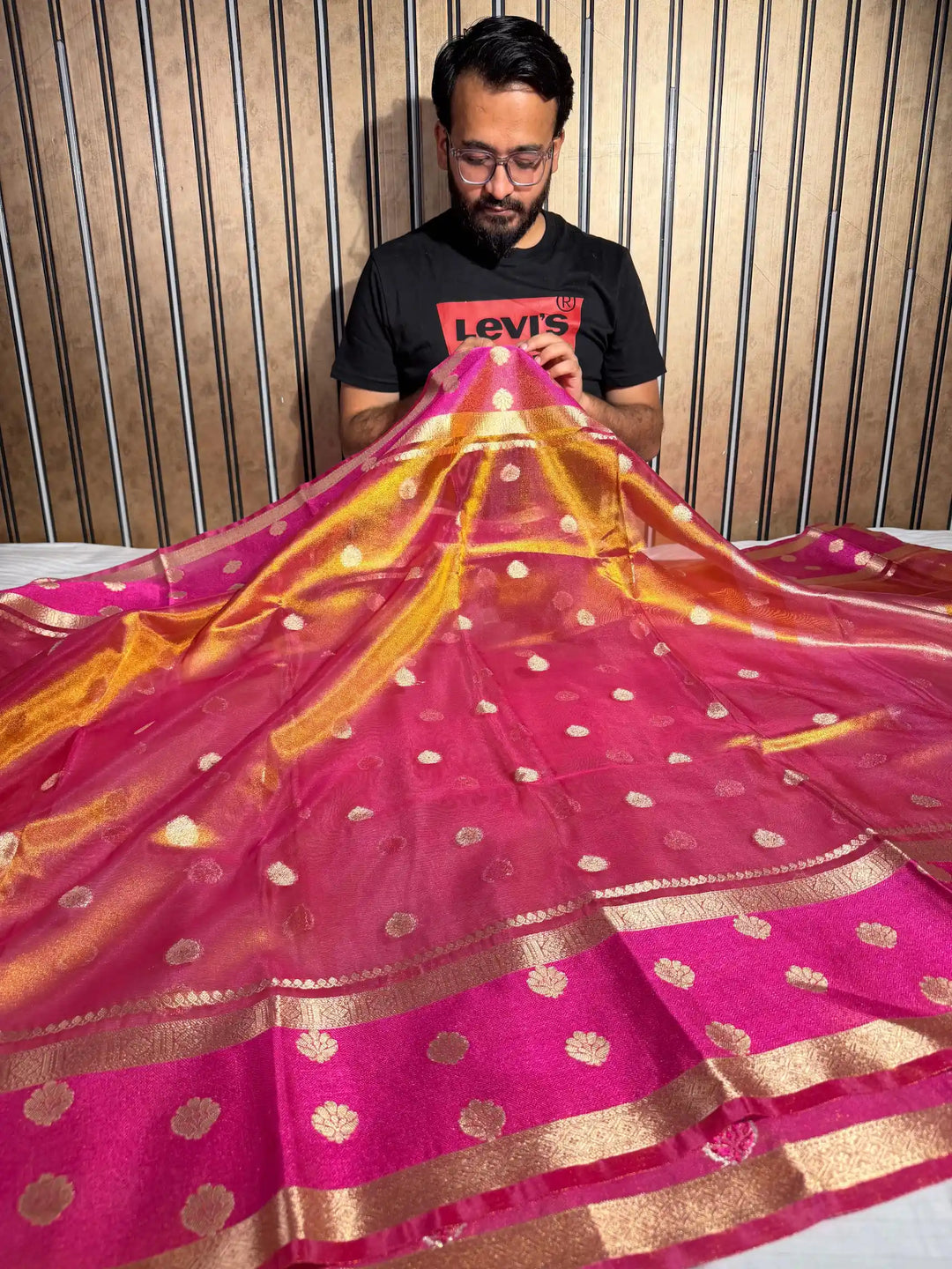 Rare Rusted Shade soft Tissue Silk Banarasi Saree
