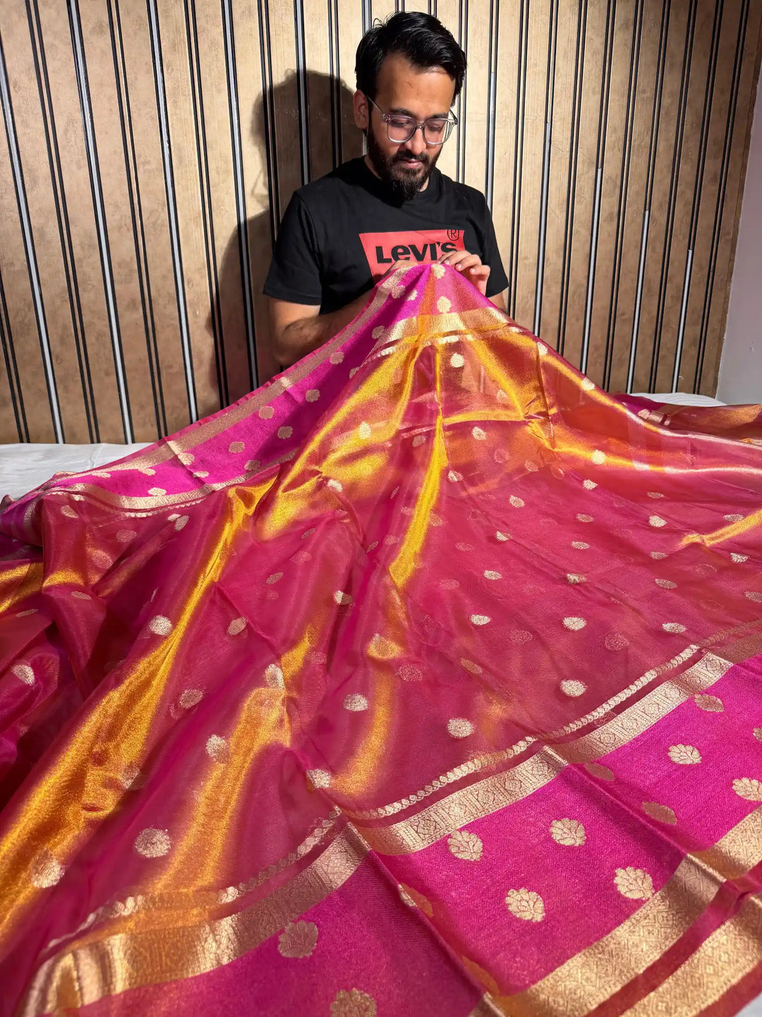 Rare Rusted Shade soft Tissue Silk Banarasi Saree