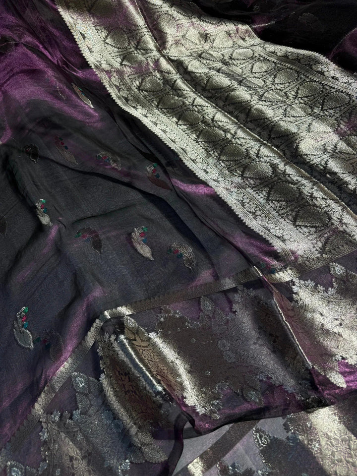 Rare Violet shade pure tissue silk Banarasi saree