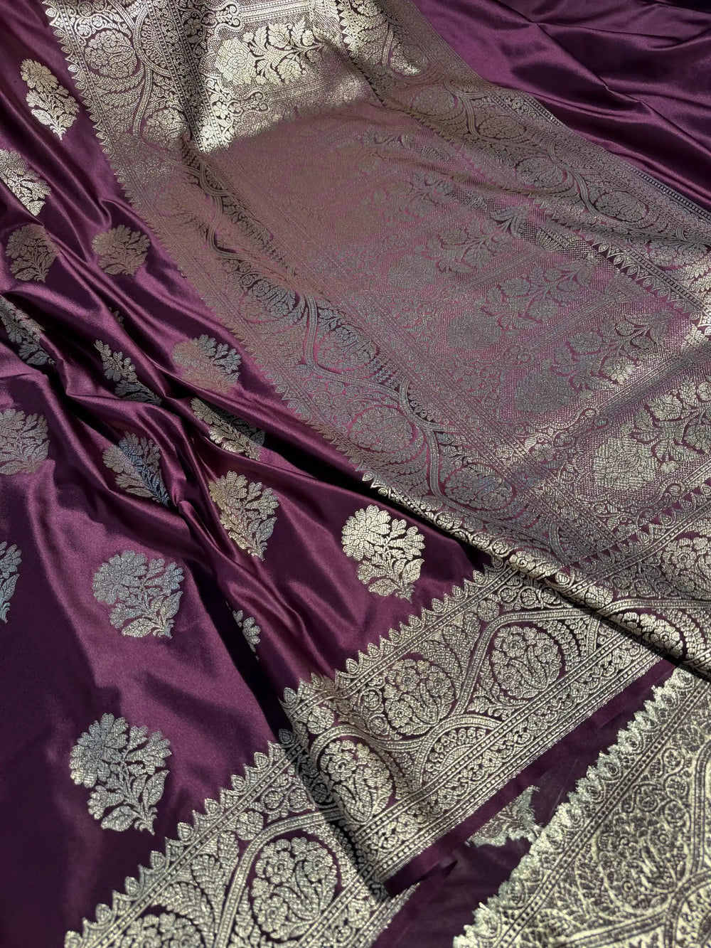 Rare Wine Mashru Katan Silk Heritage Banarasi Buta Weave Banarasi Saree