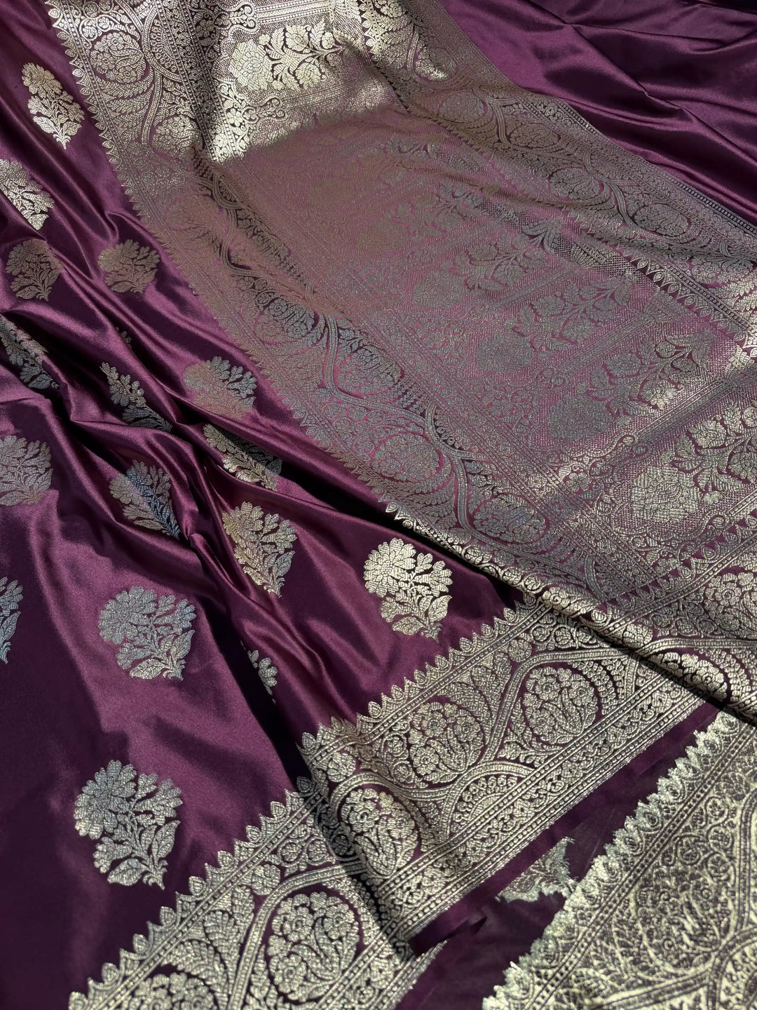 Rare Wine Mashru Katan Silk Heritage Banarasi Buta Weave Banarasi Saree