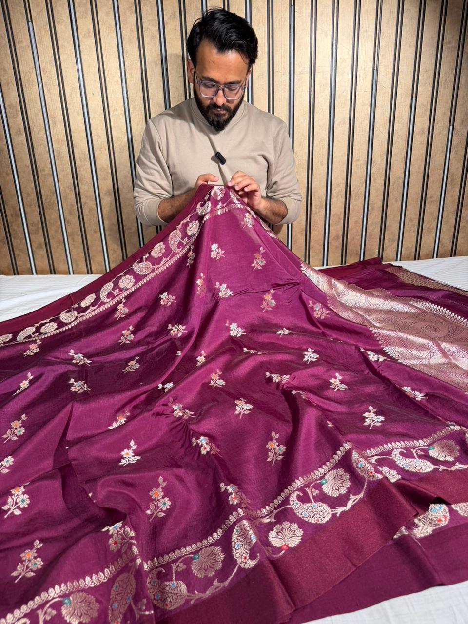 Rare Wine Viscose Chinia Silk Traditional Buta Banarasi Saree