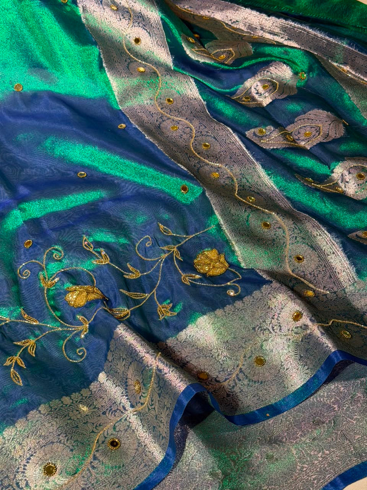 Rare Peacock Kora Tissue Intricate Handwork Banarasi Saree