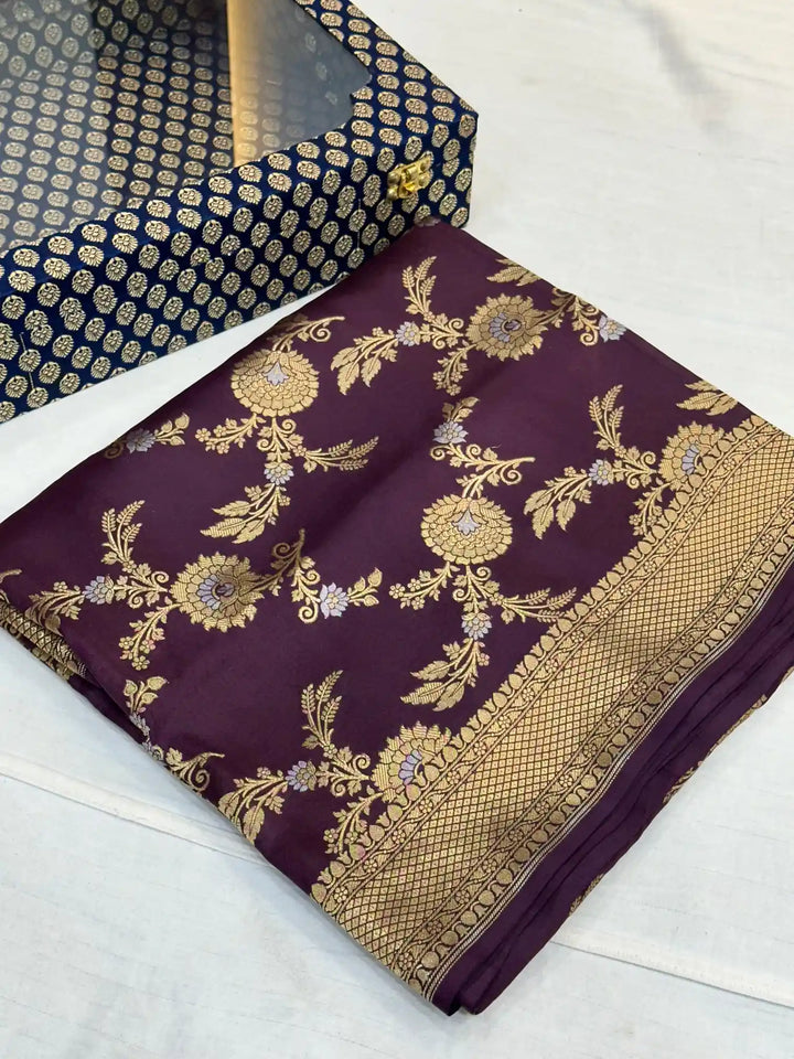 Rare wine Alfi Meena weave pure kayak silk saree
