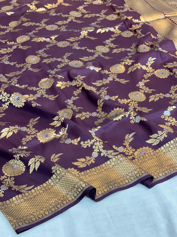 Rare wine Alfi Meena weave pure kayak silk saree