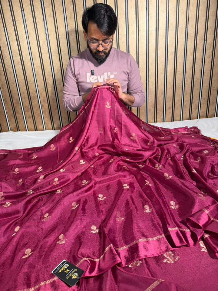 Raspberry Rose Extremely Soft Georgette Silk Banarasi Saree