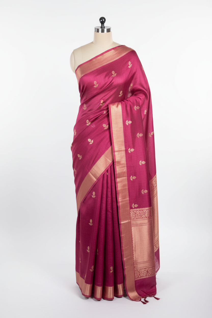 Raspberry Rose Extremely Soft Georgette Silk Banarasi Saree