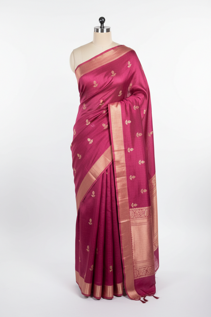Raspberry Rose Extremely Soft Georgette Silk Banarasi Saree