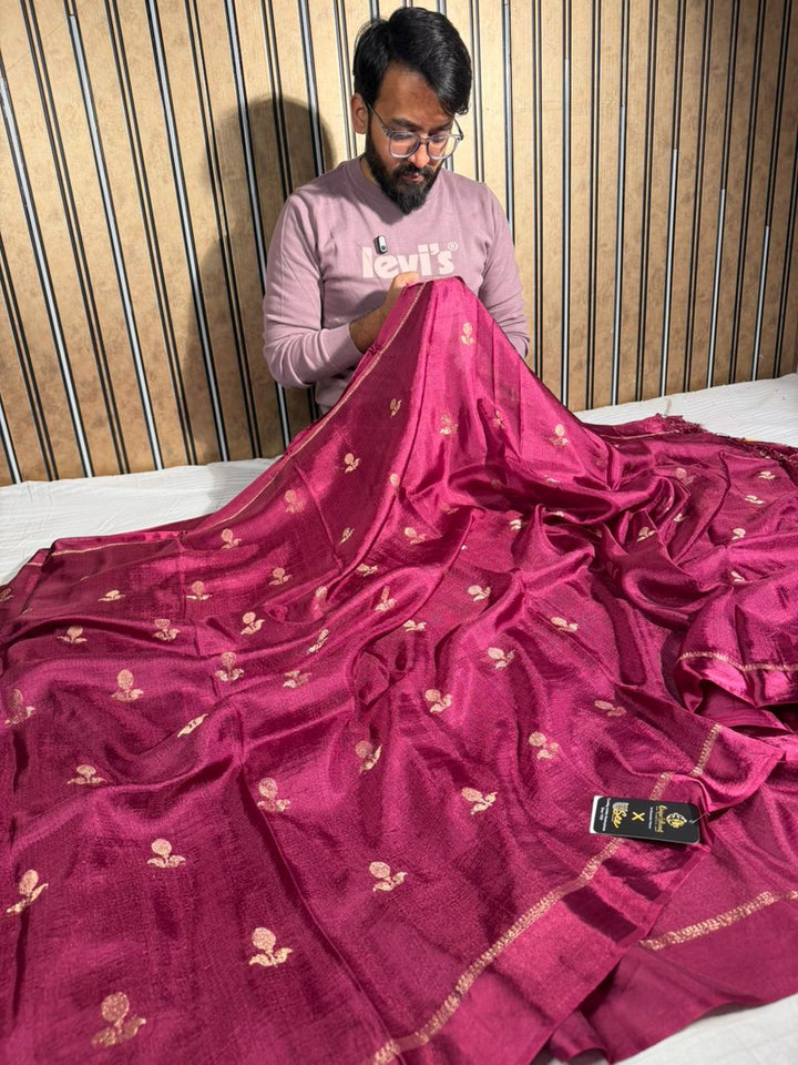 Raspberry Rose Extremely Soft Georgette Silk Banarasi Saree