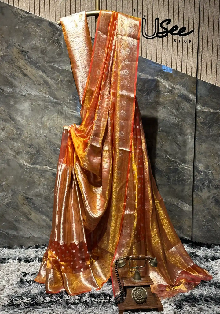 Ready To Wear 100% Pure Tissue Silk Saree