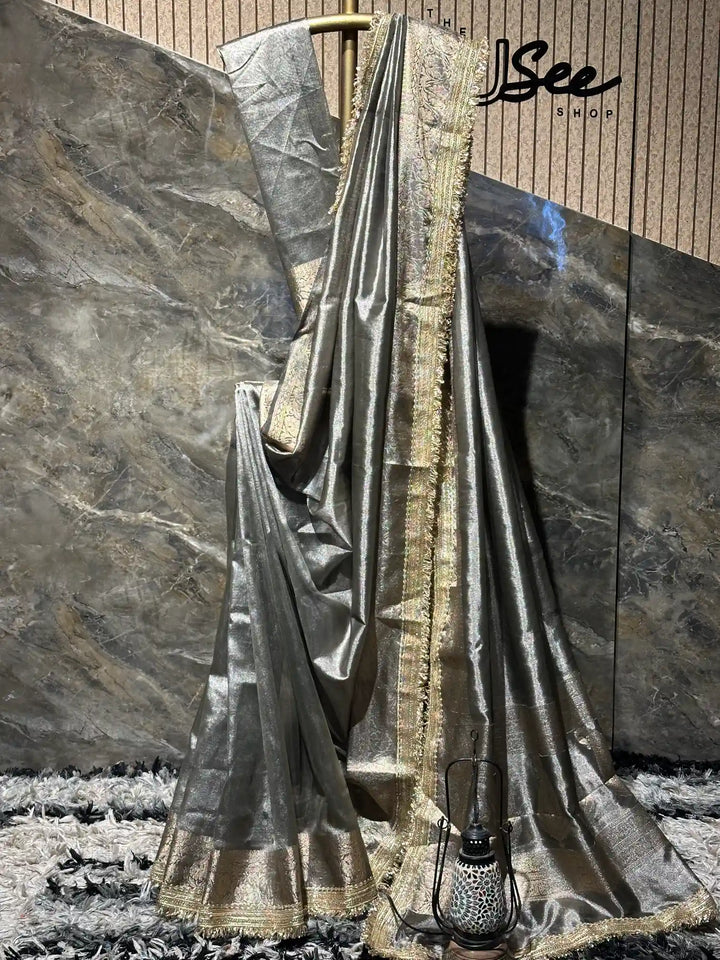 Ready To Wear Beige Shade Soft Tissue Designer Saree
