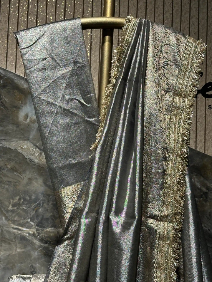 Ready To Wear Beige Shade Soft Tissue Designer Saree