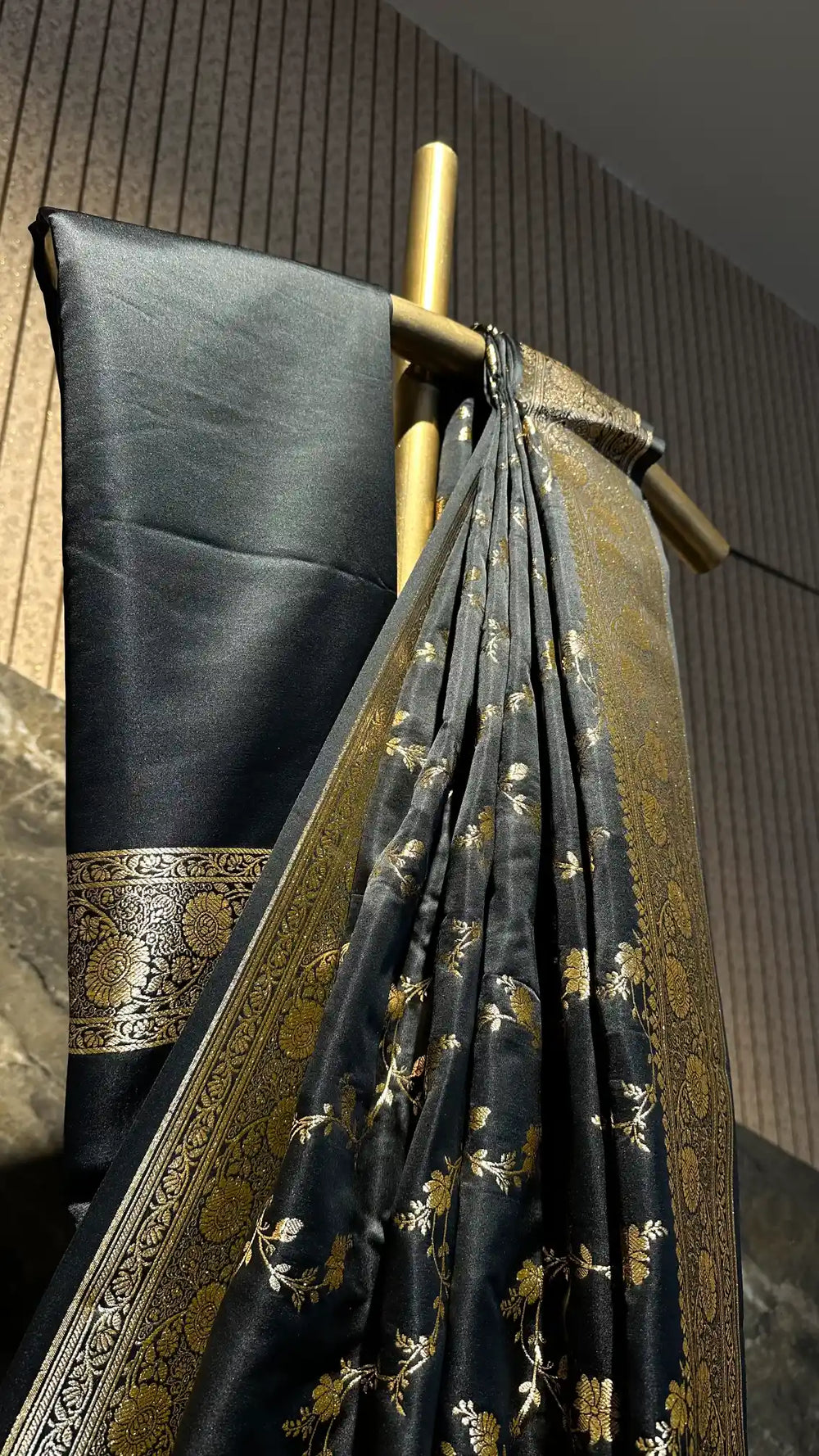 Ready To Wear Black Satin Silk Traditional Banarasi Saree