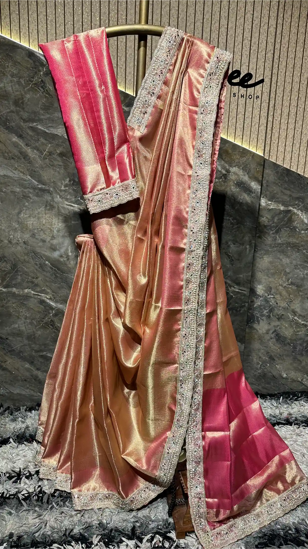 Ready To Wear Bridal Kanjivaram Tissue Silk  Designer Lace Work Banarasi Saree