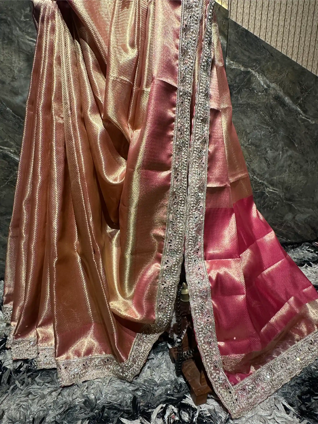 Ready To Wear Bridal Kanjivaram Tissue Silk  Designer Lace Work Banarasi Saree